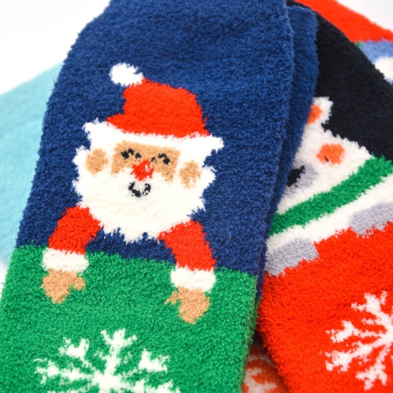 10 Pairs Mixed Christmas Fuzzy Crew Socks Colorful Pattern Winter Warm Hosiery