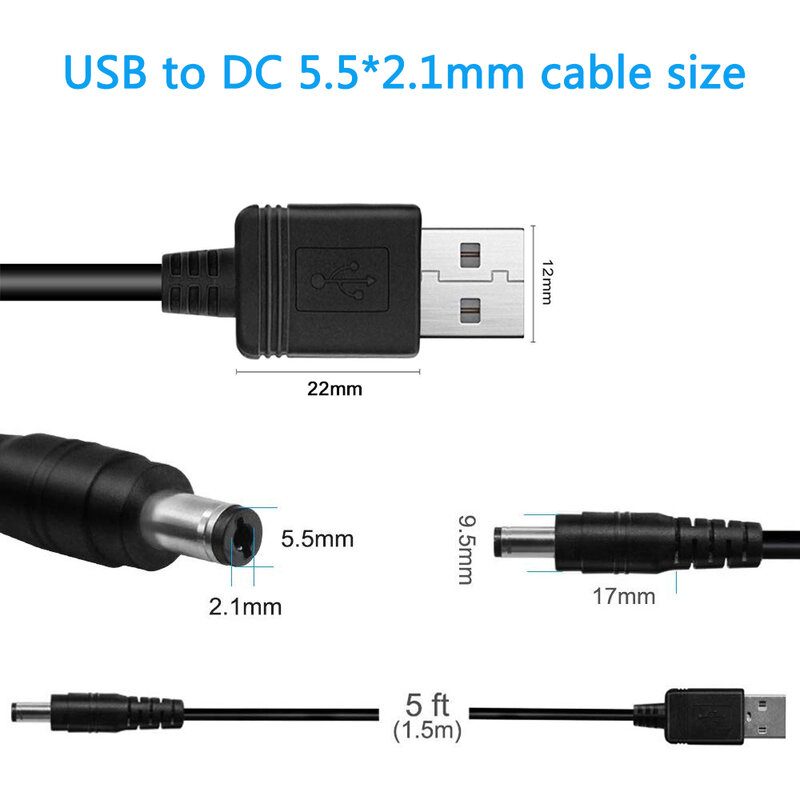 USB zu DC 5,5x2,1mm Power Kabel mit 10 Anschlüsse 5,5x2,5 4,8x1,7 4,0x1,7 4,0x1,35 3,5x1,35 3,0x1,1 2,5x0,7 Micro Typ-C Mini
