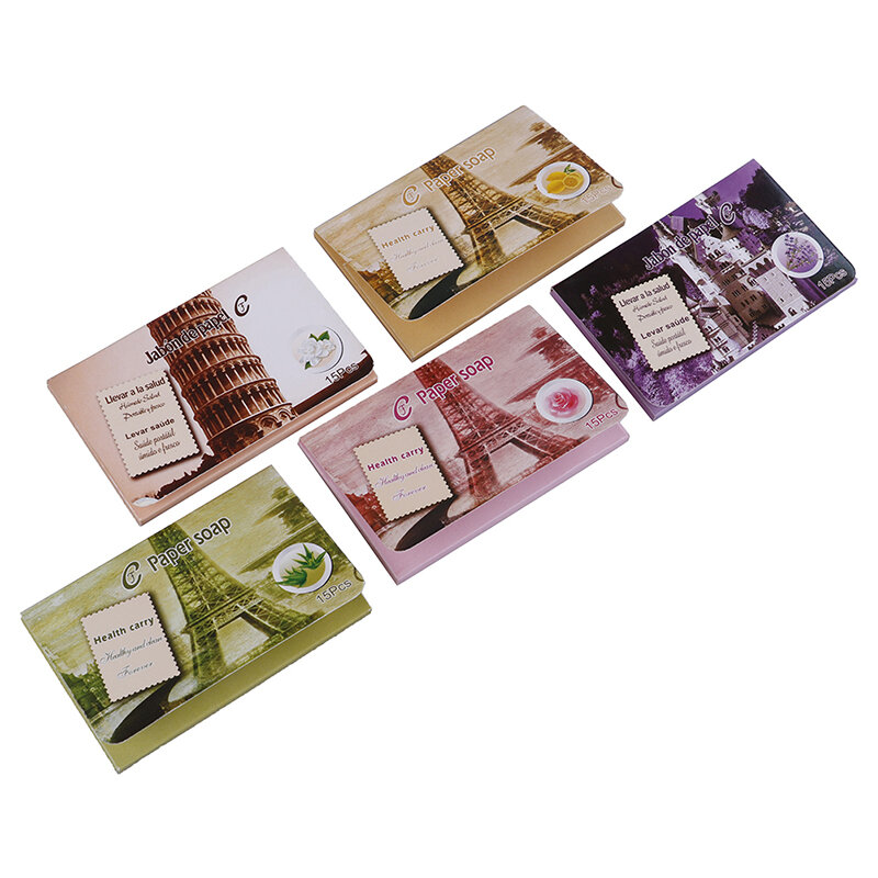 15pcs Portable Mini Paper Soap for Outdoor Travel Soap Paper Washing Hand Bath Clean Scented Slice Sheets Disposable Boxe Soap