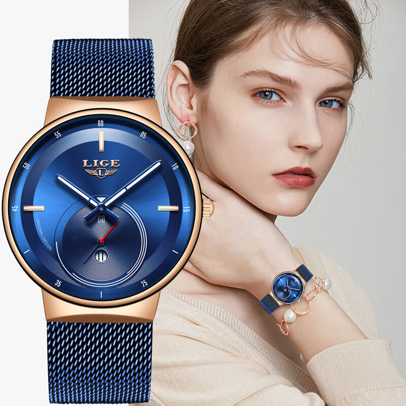 Relogio feminino 2020 lige das mulheres relógios de moda azul relógio à prova dwaterproof água das senhoras de quartzo fino relojes mujer + caixa