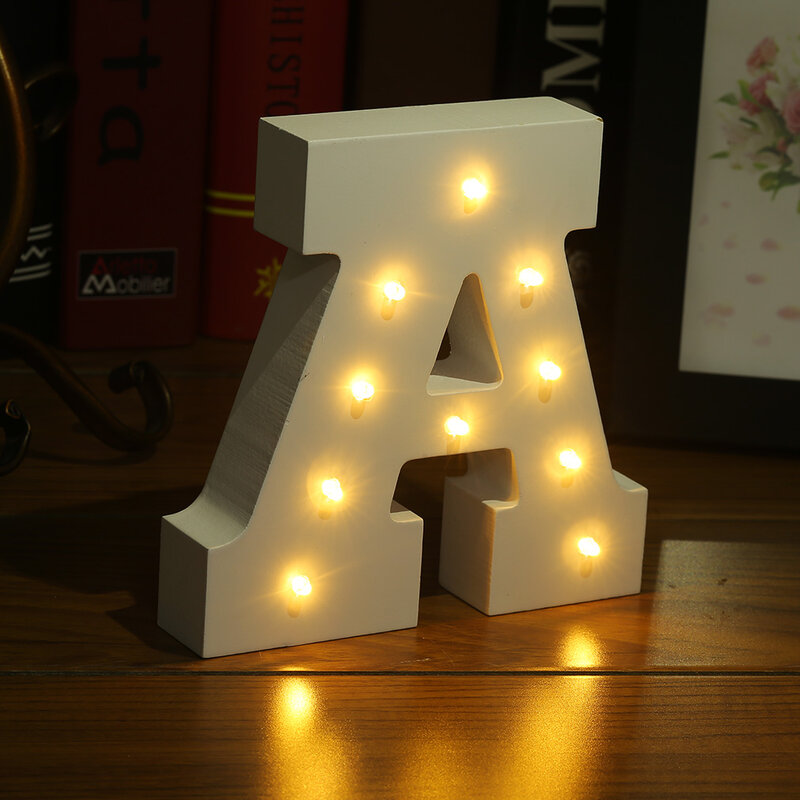 26 letras de madera LED luz nocturna Festival luces fiesta dormitorio lámpara pared adornos para fotografía (letra A X) gran oferta