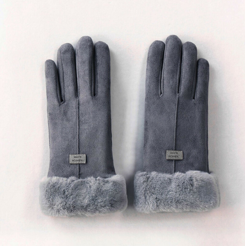 Luvas de inverno feminino ao ar livre calor cheio dedo forrado condução luvas de toque senhoras casual pelúcia quente mittens gants femmes