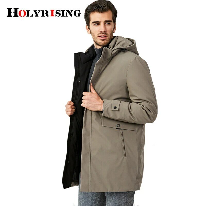 Holyrising Classic Men Down Jackets Casual Winter Jacket Hooded Slim Male Clothing Warm Overcoat Zipper Outwear 19017-5