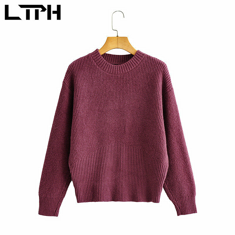 LTPH – pull tricoté à manches longues et col rond pour femme, vêtement simple et chaud, style vintage, décontracté, nouvelle collection automne 2021