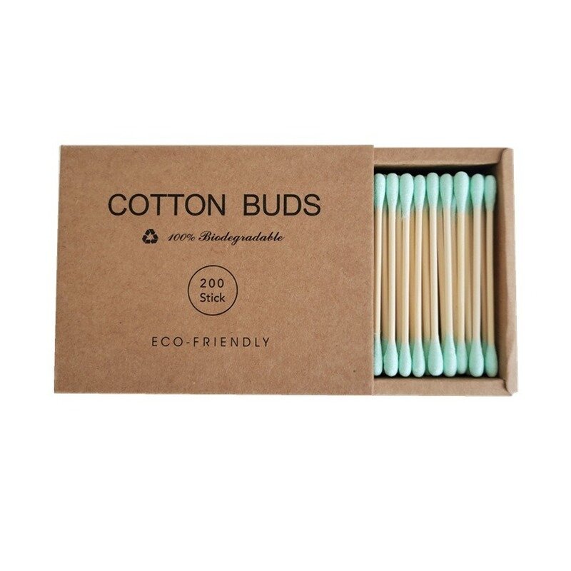 200pcs Double Head Cotton Swab Bamboo Cotton Swabs Wood Sticks Disposable Buds Cotton for Nose Ears Cleaning Disposable