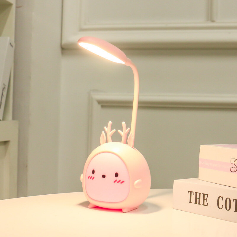 LED Table Lamp Bedroom Night Light USB Rechargeable Three-speed Dimming  Desk Lamp Eye Protection Cute Dormitory Learning Readin