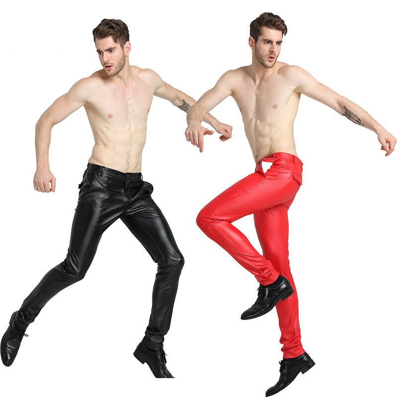 Pantaloni da uomo in pelle di marca Slim Fit stile elastico primavera estate moda pantaloni in pelle PU pantaloni da moto Streetwear