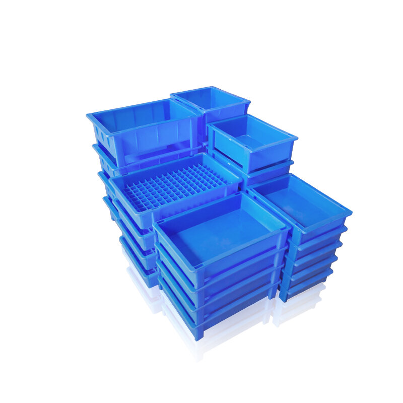 Caja de almacenamiento de herramientas de plástico con pies, caja plana de piezas, N ° 05, caja de piezas de combinación apilable azul