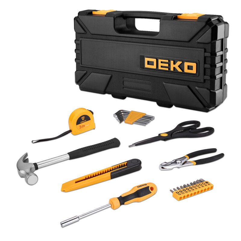 DEKO-Ensemble d'outils professionnels pour le travail du bois, kit d'outils de mécanicien avec boîte à outils, tournevis, douille, ciseaux, couteau, multi-outils, EDC, 62 pièces