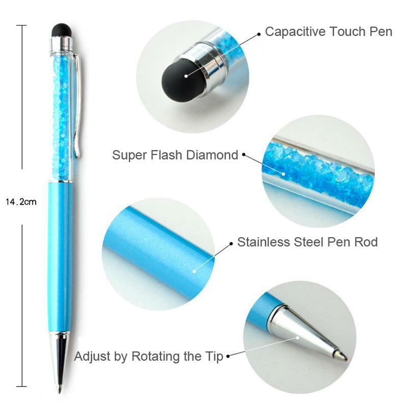 Stylos à bille diamant cristal + stylet capacitif 2 en 1, 5 pièces/lot, stylos tactiles métalliques, papeterie cadeau, fournitures de bureau