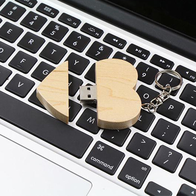 Pendrive de madera con forma de corazón para invitados, memoria USB de 128gb, 4gb, 8gb, 16gb, 32gb y 64gb, regalo de boda