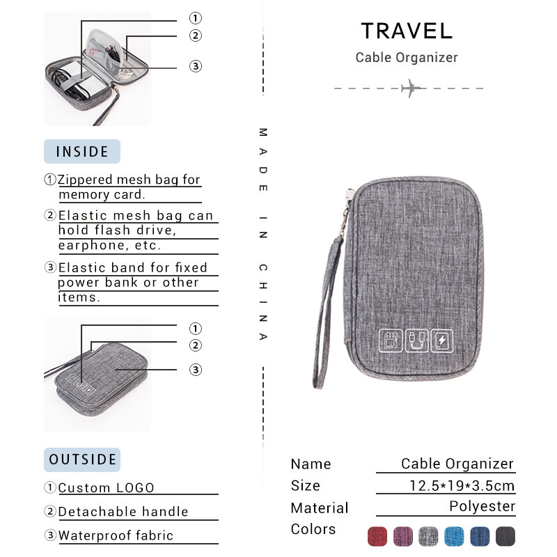 สาย Charger Bag ดิจิตอล USB Gadget สายกระเป๋าอิเล็กทรอนิกส์หูฟังแบบพกพาซิป Organizer อุปกรณ์เสริม