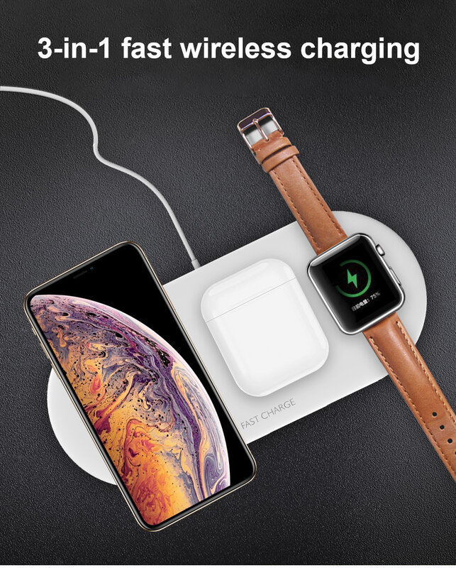 Беспроводное зарядное устройство 3 в 1 Airpower Qi для Apple Watch 5 4 3 2 1