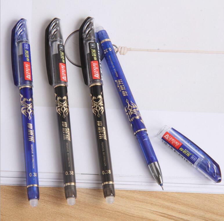 Stylo effaçable à poignée magique, 0.38/0.5mm, noir et bleu, recharge d'encre, stylo Gel magique, papeterie scolaire et de bureau