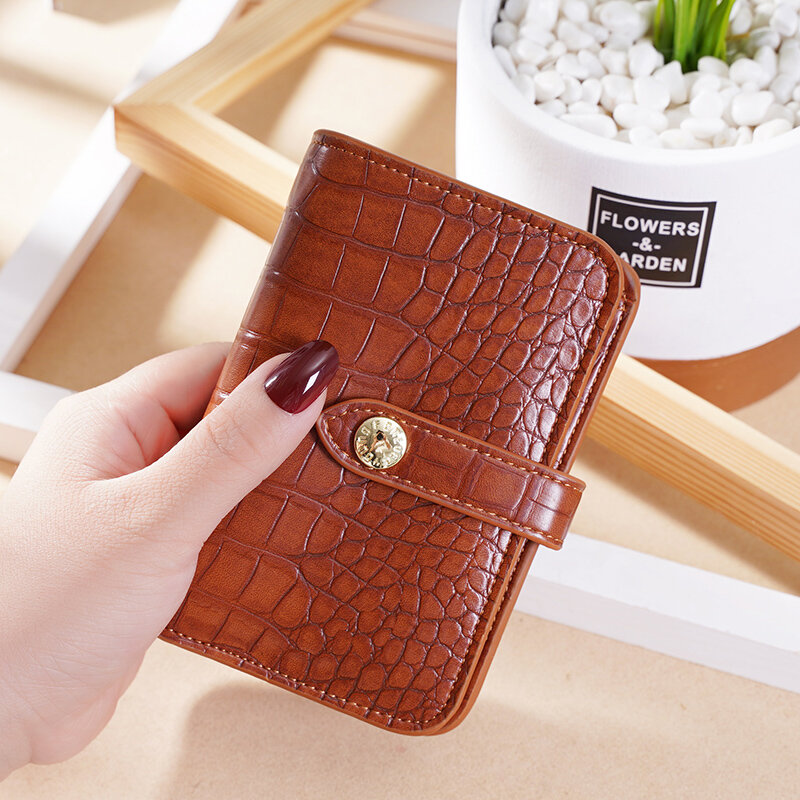 女性のレトロなクロコダイルプリントの財布,2つのクリップ,ファッション,ジッパー,カードホルダー