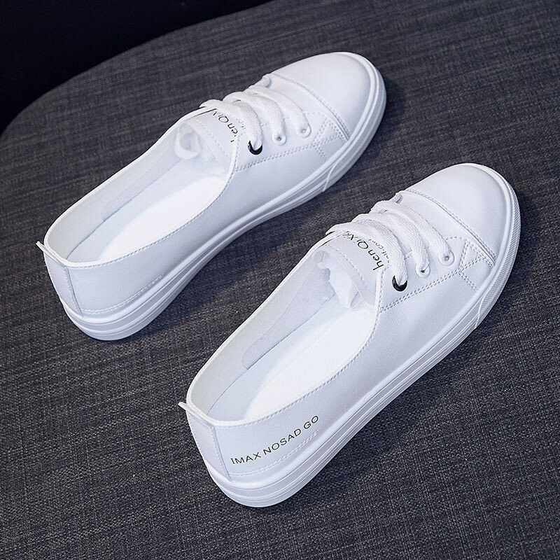 Sepatu Putih Kasual Kulit PU untuk Pelajar Sepatu Vulkanisasi Klasik Wanita Sepatu Pantofel Liar Harian Nyaman Streetwear