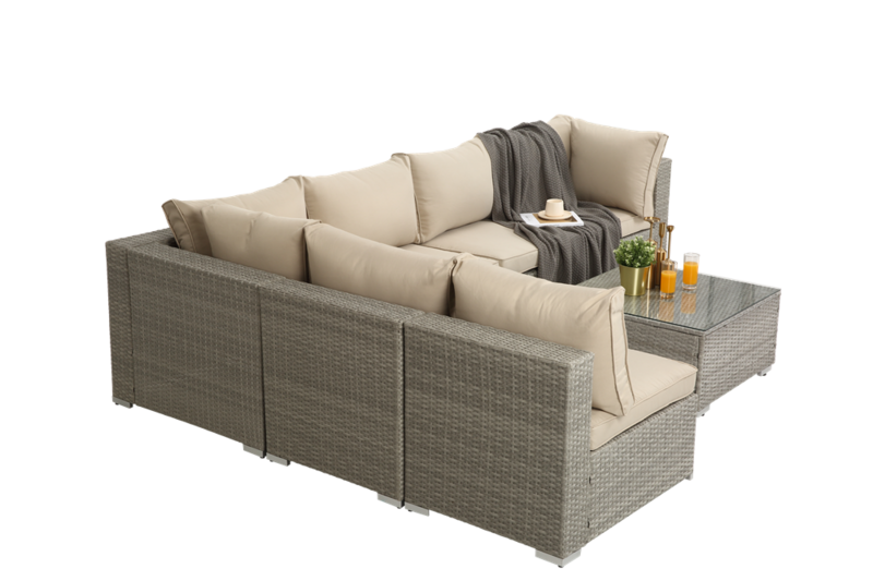 7 Piece Garden Furniture Set Rattan Wicker Sectional Sofa Set Cushioned Outdoor Patio Furniture Ship From US Warehouse