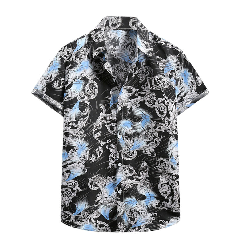 61# Summer Men Cardigan Short Sleeve Hawaiian Beach Shirt Flower Shirt Men's Casual Turtleneck Vestidos Shirts Camisas De Hombre