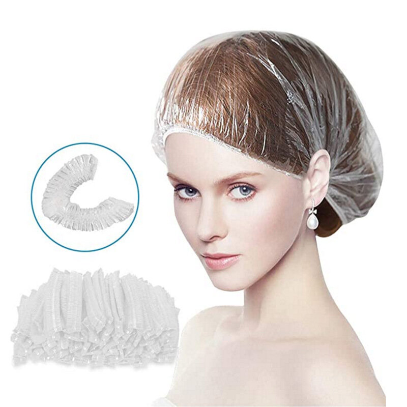 100 Buah Topi Mandi Sekali Pakai Tahan Air Menara Mandi Salon Rambut Jernih Alat Pewarna Rambut Salon Kecantikan Topi Perawatan Rambut