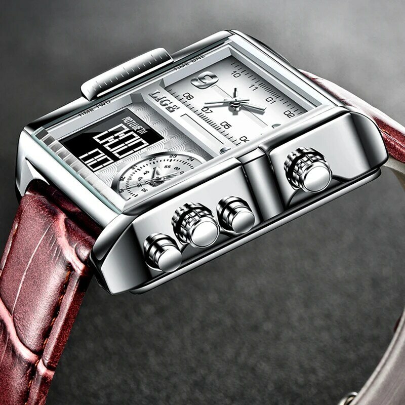 Часы наручные LIGE мужские спортивные, роскошные брендовые водонепроницаемые кварцевые аналоговые цифровые в стиле милитари, 2023
