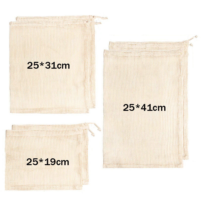 EcoผักReusableถุงผ้าฝ้ายถุงตาข่ายผลิตกระเป๋าสำหรับห้องครัวผักผลไม้ถุงReusableผ้าฝ้ายกระเป๋า