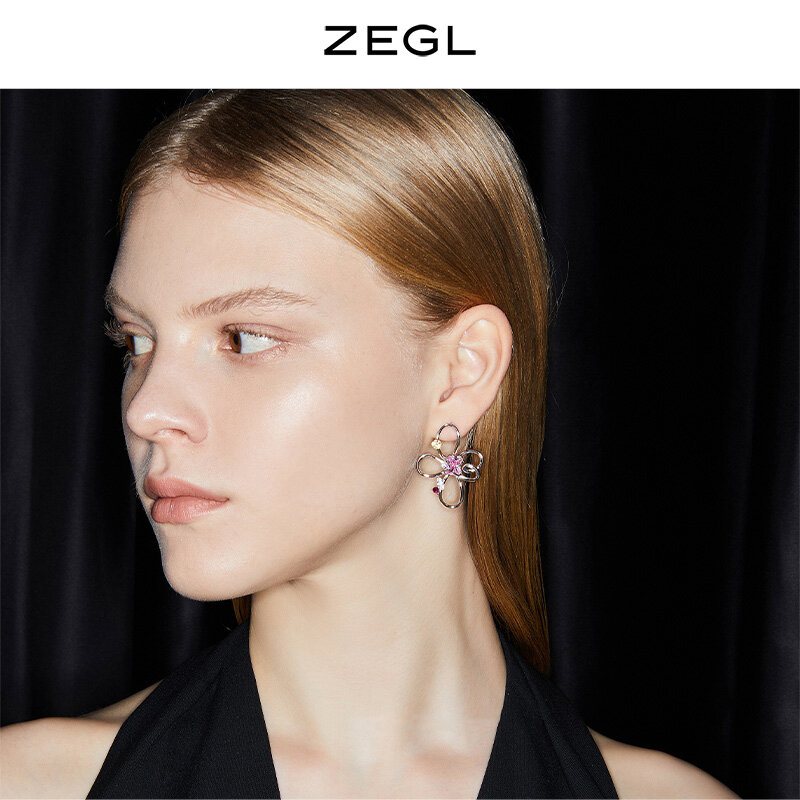 Zegl Designer อัญมณีสี Series บทคัดย่อ Line ต่างหูดอกไม้สำหรับผู้หญิง Special Design Stud ต่างหูเข็มเงิน925