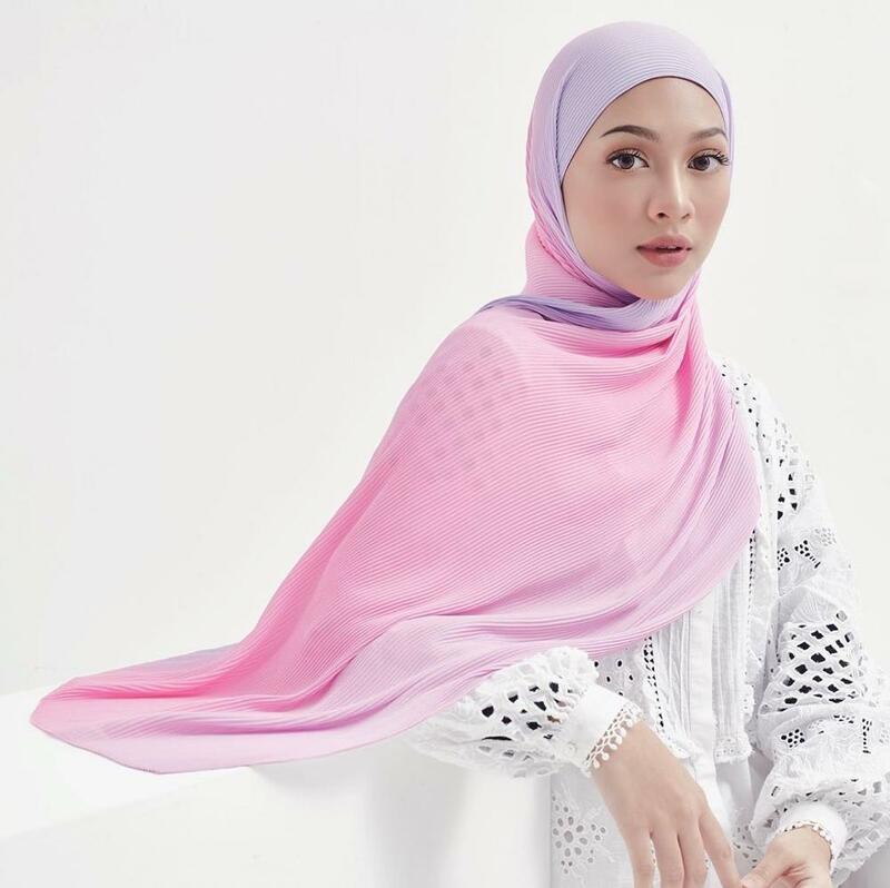 Bufanda musulmana de chifón para mujer, pañuelo Hijab de color degradado, a la moda, chal islámico, para la cabeza turbante, 2020