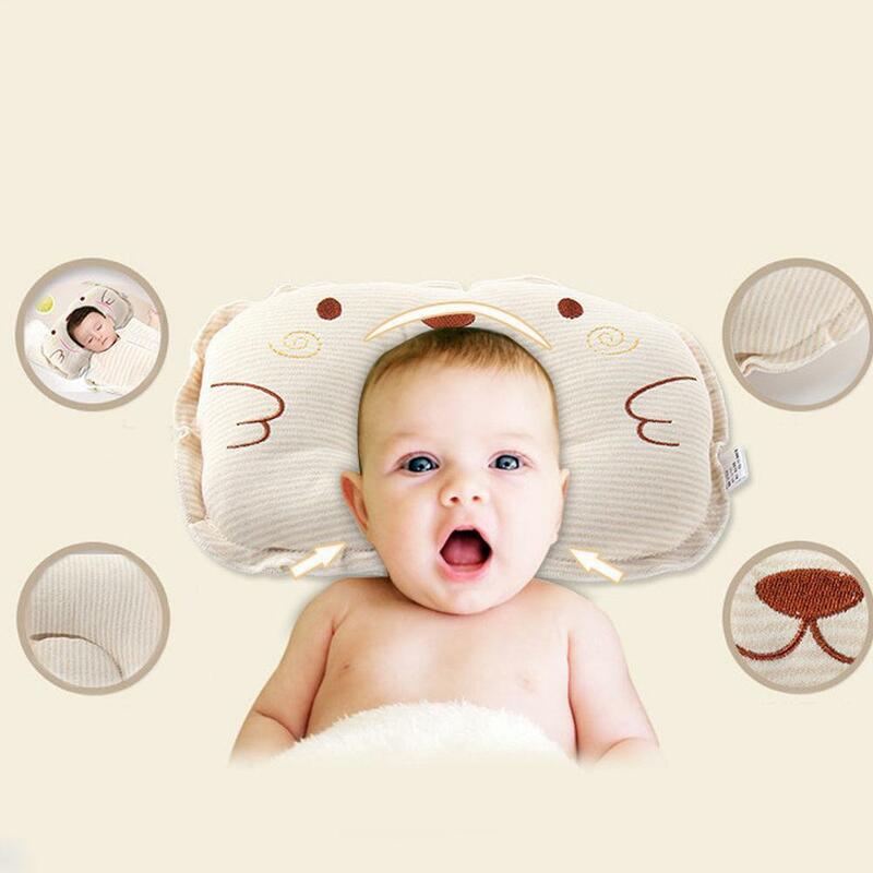 Travesseiro para bebês recém-nascidos, mais novo travesseiro antirrolo para bebês com posicionamento de cabeça plana, adorável e fofo