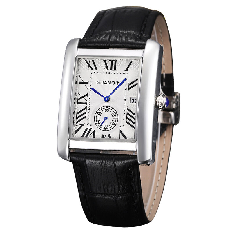 Serii Tank prostokątne zegarki dla mężczyzn GUANQIN zegarek typ beczki moda Quartz luksusowe sportów wodoodporny chronograf
