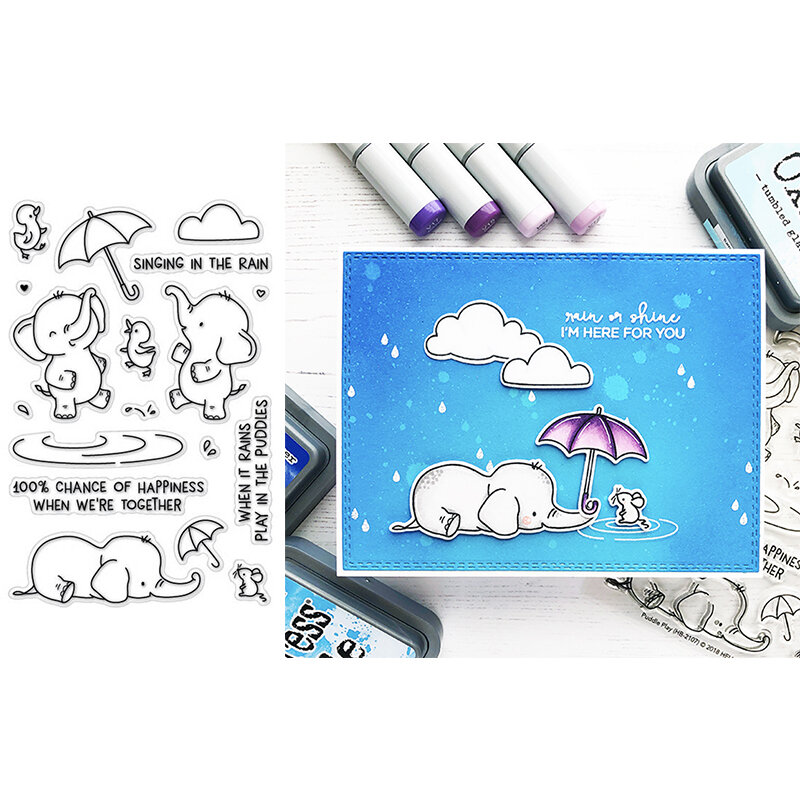 Блестящий зонтик с изображением слона и утки в дождливый день, изящный прозрачный зонт с надписью «Cloud» для скрапбукинга и открыток «сделай ...