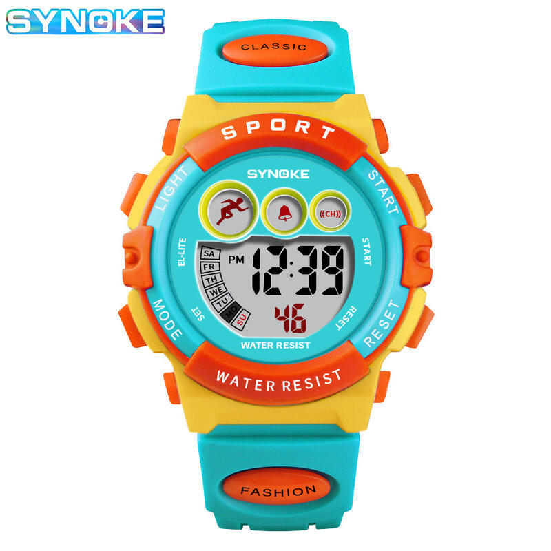 SYNOKE นาฬิกาเด็ก50M กันน้ำที่มีสีสันแฟลช LED นาฬิกาอิเล็กทรอนิกส์นาฬิกาเด็กดิจิตอลนาฬิกาเด็กของ...