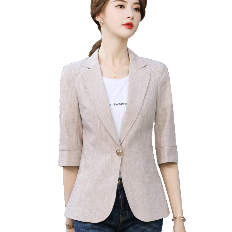 Veste blazer décontractée pour femme, manteau décoratif, couleur unie noire, manches trois-quarts, poche à bouton unique, automne et hiver, 726H