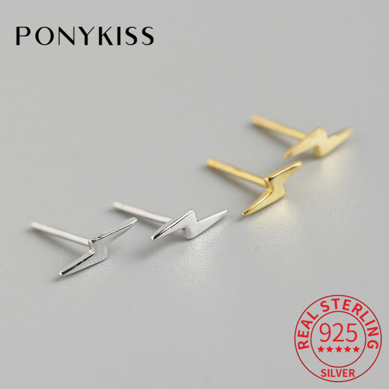 PONYKISS-유행 S925 스털링 실버 번개 패턴 섬세한 간단한 액세서리, 여자 패션 펑크 귀걸이