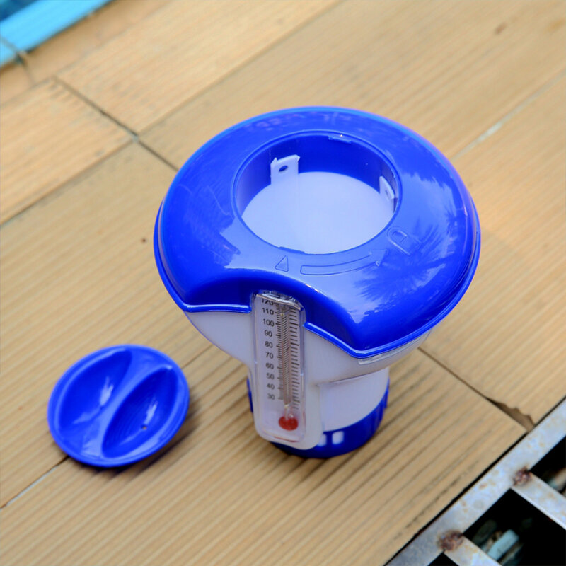 5นิ้วคลอรีนและโบรมีนแท็บ Dispenser ด้วยเครื่องวัดอุณหภูมิสระว่ายน้ำลอยคลอรีน Dispenser ขายร้อน