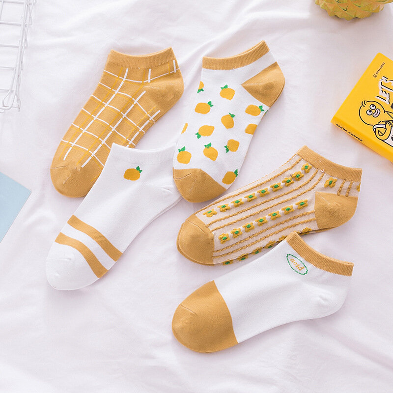 Women's socks summer and autumn new fruit series shallow breathable fresh cotton socks can not fall with thin women's socks