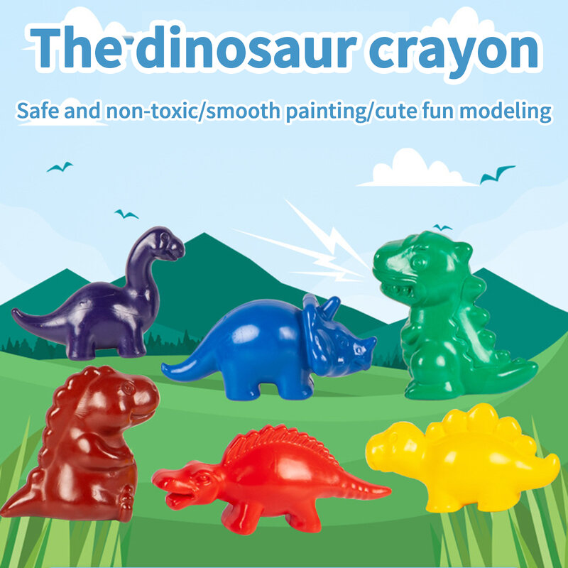 Conjunto de cores de dinossauro em forma fofa e confortável, 6 peças de cores de pintura, não gruda, brinquedos para crianças acima de 3 anos de idade