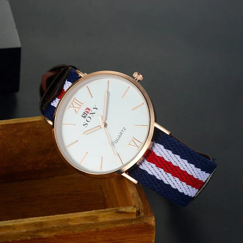 Reloj de pareja reloj de cuarzo de tela reloj de marca reloj femenino SOXY reloj de pulsera con caja grande para mujer y hombre