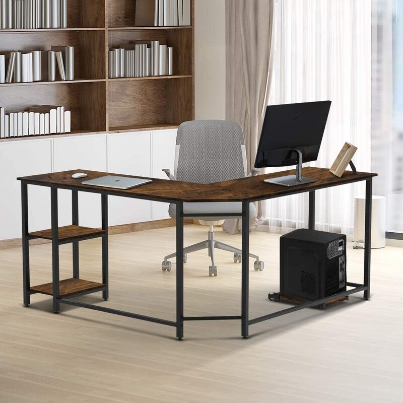 Escritorio de oficina en forma de L con estantes, mesa de esquina para ordenador de 59 pulgadas con soporte de CPU, mesa de juegos, mesa de estudio