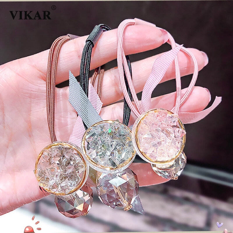 VIKAR-diademas elásticas con bola de cristal brillante para mujer, accesorios para el cabello para niña, coletero bonito