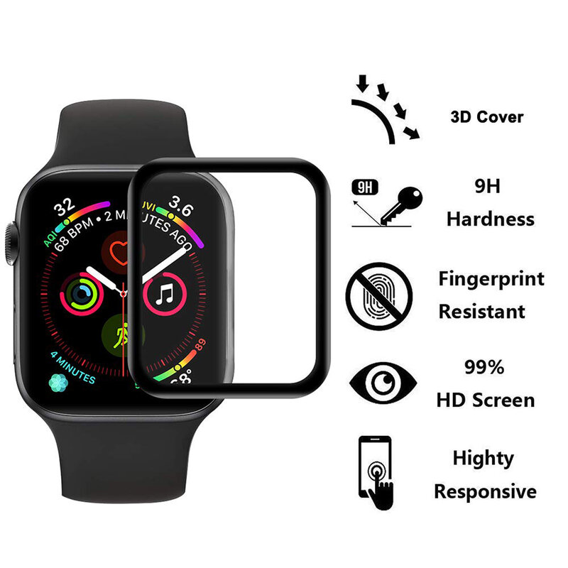 Protecteur d'écran pour apple watch, coque en verre trempé 44/40mm pour apple watch série 4/5, Film de protection 3D HD anti-rayures pour accessoire iWatch