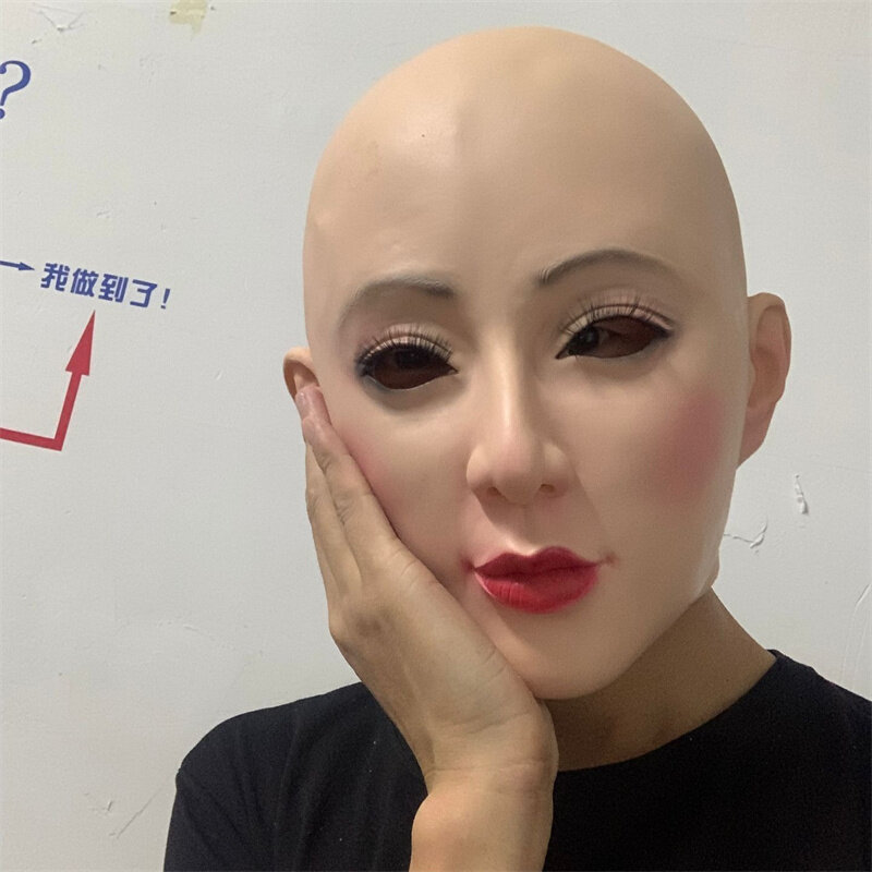 2022 realista feminino máscara para o dia das bruxas humano feminino vestido de máscara rosto capuz sexy menina crossdress traje cosplay cabeça máscara