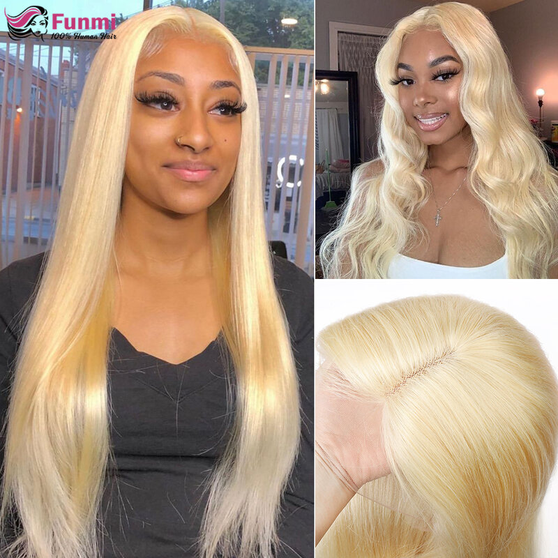 Perruque Lace Frontal Wig 613 naturelle brésilienne, cheveux lisses, blond, 28 30 pouces, 13x4, pour femmes africaines