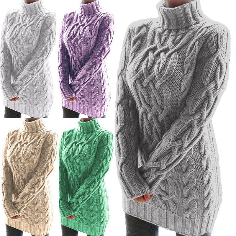 Frauen Herbst Einfarbig Schildkröte Neck Twist Geflecht Gestrickte Schal Pullover Pullover Pullover Pullover