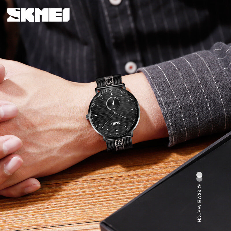 SKMEI-relojes de cuarzo de negocios para hombre, pulsera Simple a la moda, de acero inoxidable, resistente al agua, 9218