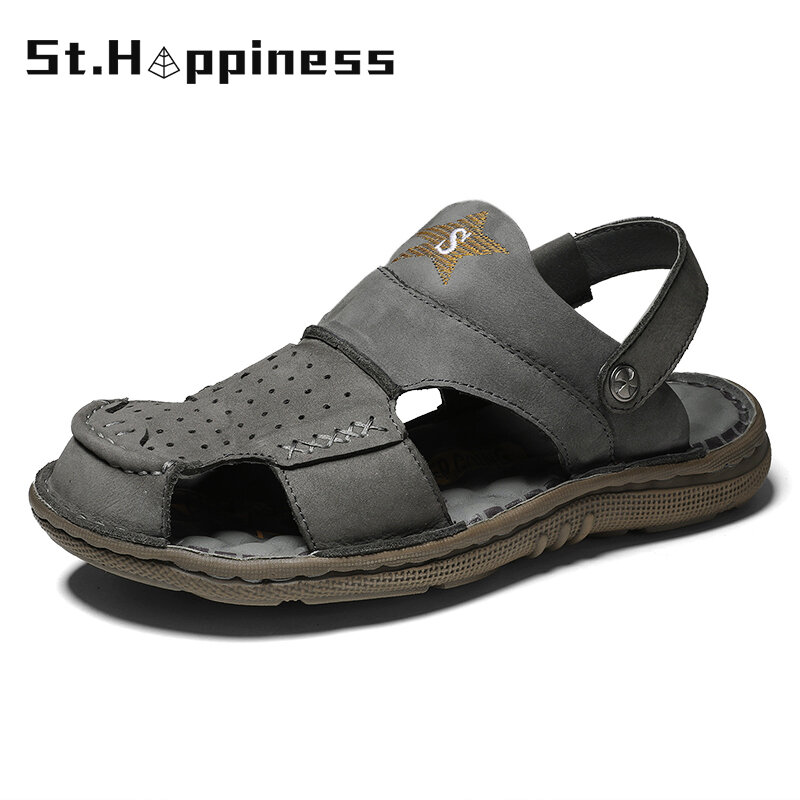 2021 marca dos homens sandálias de verão moda sandálias de couro macio ao ar livre leve antiderrapante praia sandálias tamanho grande