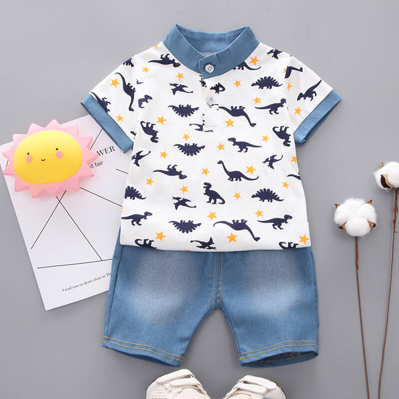 Nieuwe Mode Baby Kleding Zomer Peuter Jongens Outfits Korte Mouw Print Katoenen T-shirts Tops + Shorts Set Kids Baby Kleding
