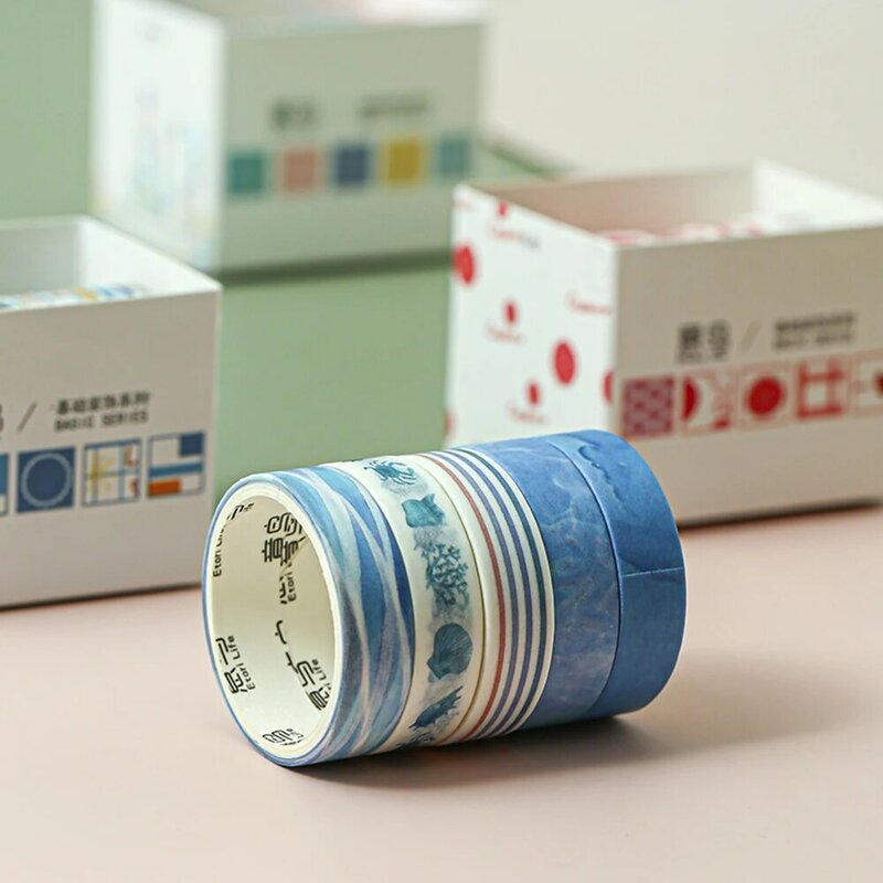 5 Rolls/Box Kawaii Masking Tapes Set Basic Patroon Washi Tape Stickers Diy Scrapbooking Dagboek Dagboek Briefpapier