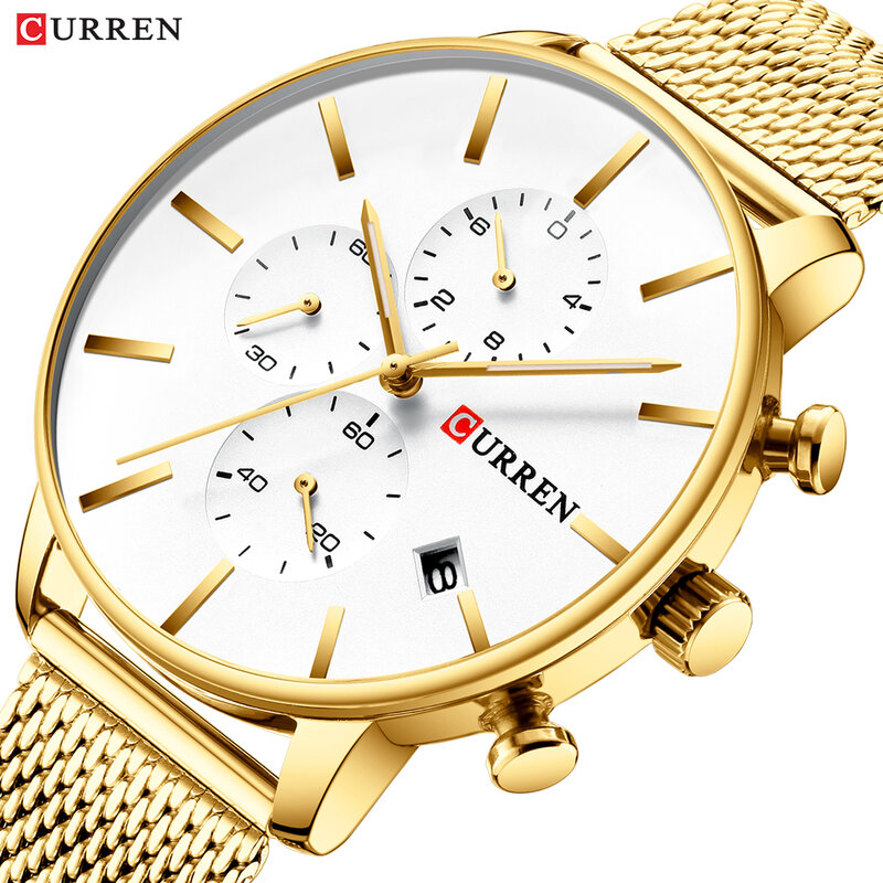 Top Luxury Brand CURREN Men Watch Fashion Sport Waterproof Chronograph Stainless Steel Mesh Wristwatch for Men Relogio Masculino