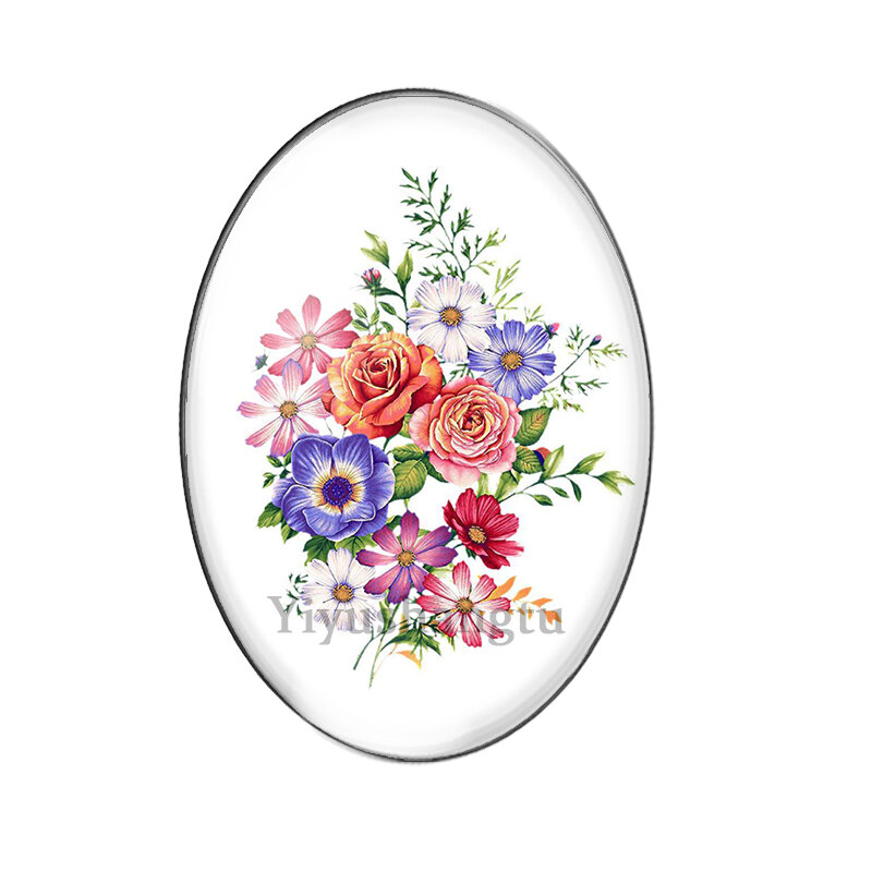 Beauty flowers colourful rose painting 10pcs mixed 13x18mm/18x25mm/30x40mm Oval photo glass cabochon flat back Making findings