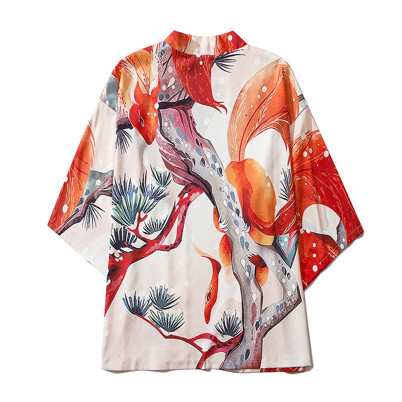 Wanita Pria Kasual Streetwear Kemeja Gaya Jepang Cetak Kimono Cardigan Mantel Harajuku Кимоно Японский Стиль